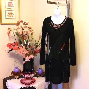 NWT SOGGO Paris Unique Designed Black Stretchy Cardigan Knit Sweater Dress M